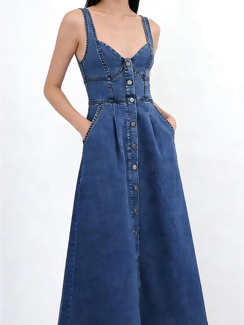 Amazon Blue Denim Button-Front Maxi Dress - Picture 2 of 7